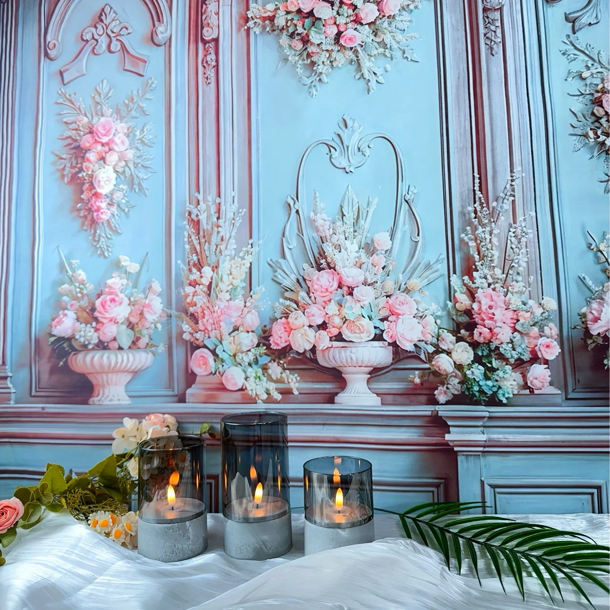 3 عبوات من الشموع عديمة اللهب LED مع قاعدة أسمنتية رمادية لديكور حفلات الهالوين وأعياد الميلاد وأعياد الميلاد