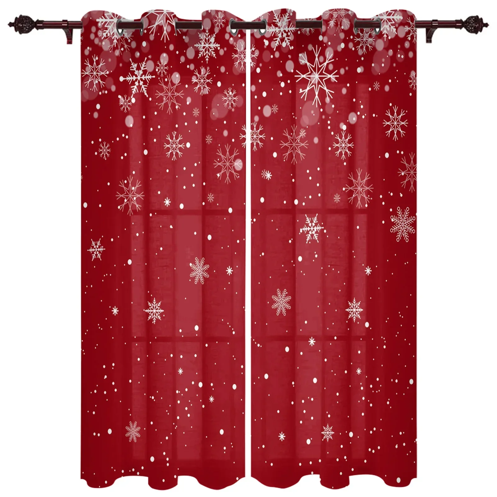 Christmas Winter Snowflake Red Window Curtains Decor For Home Bedroom Kitchen Living Room Ornament Xmas Gifts Navidad Curtains