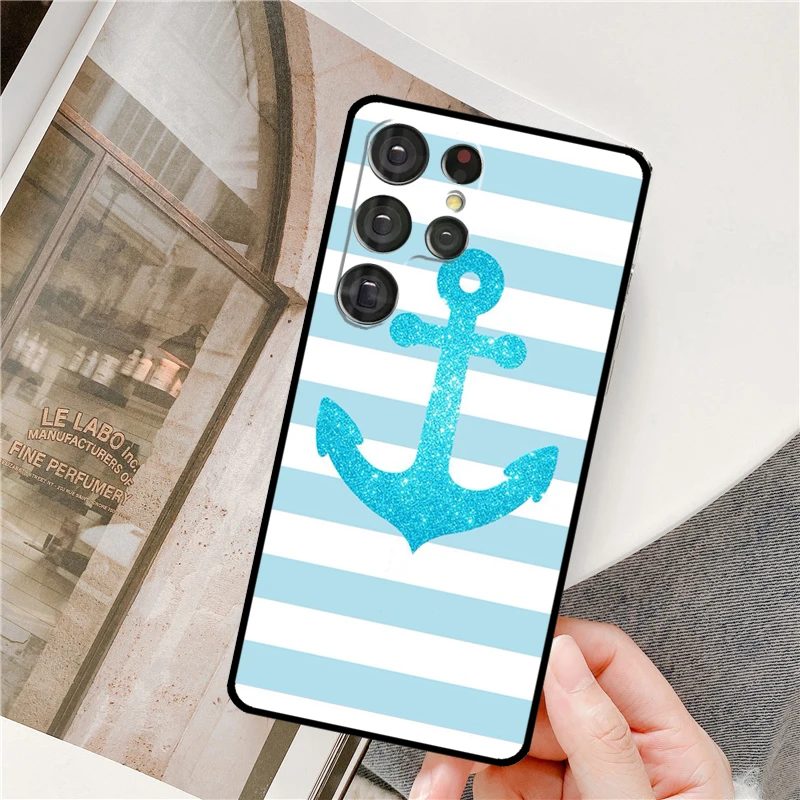 Stripes Anchor Boat Ship Phone Case For Samsung Galaxy S22 Ultra Note 20 Note 10 S8 S9 S10 Plus S20 FE S21 Ultra