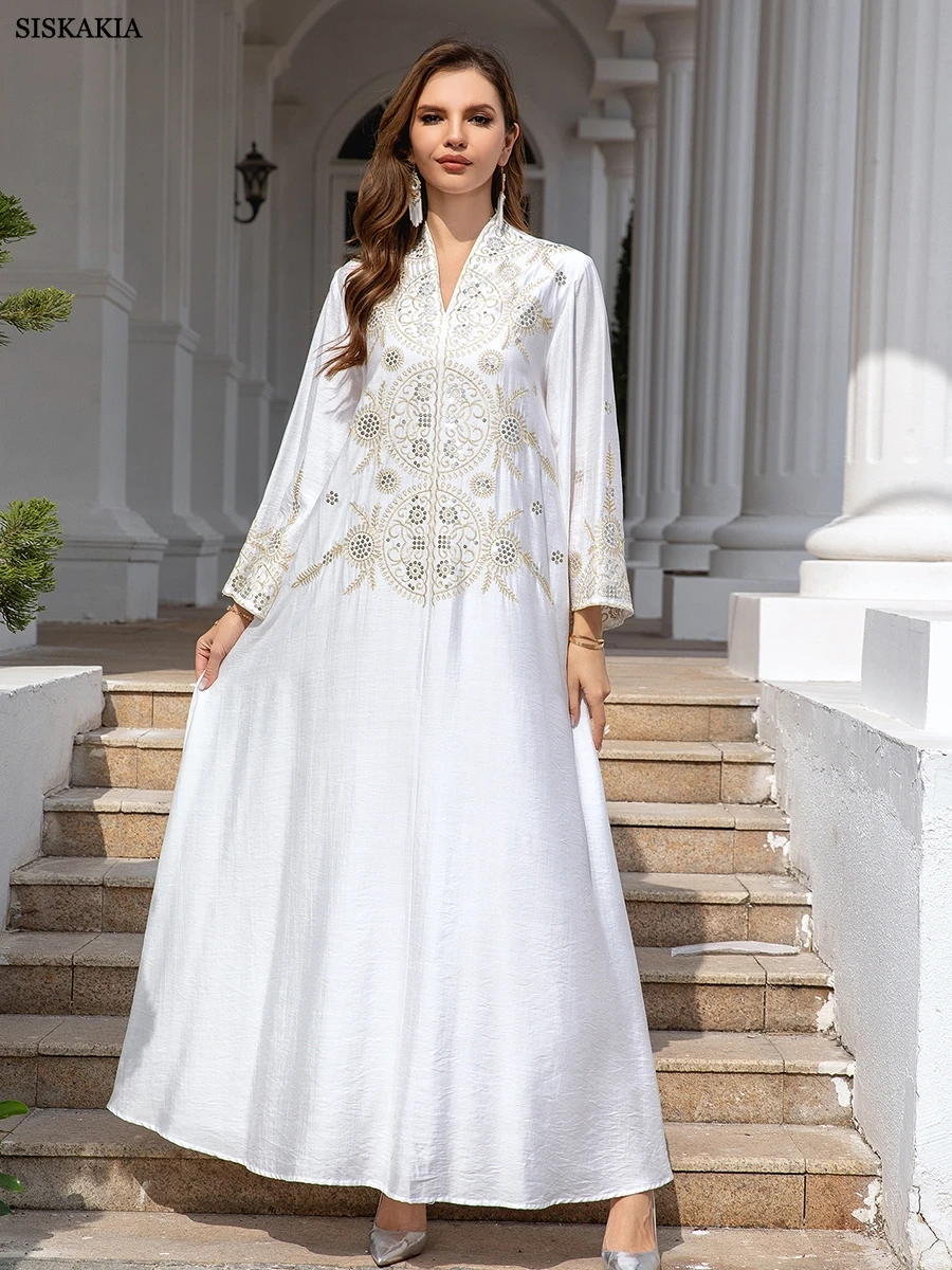 Siskakia Abaya 2024 Dubai Embroidery Sequins Long Dresses For Women Elegant Muslim Jalabiyat Turkish African Kaftan Clothing