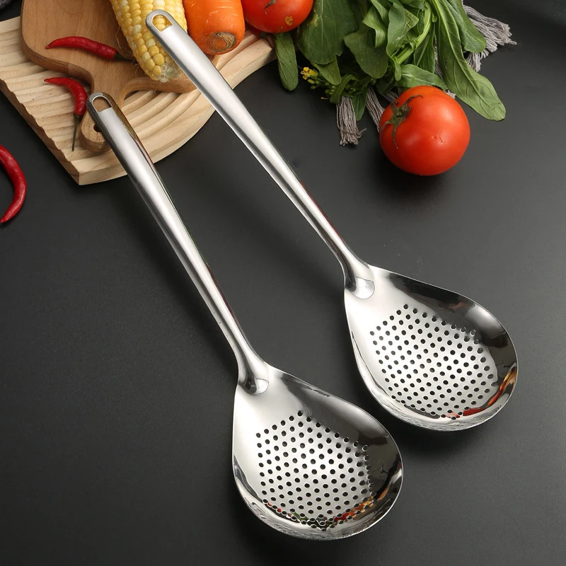 Colador de acero inoxidable, cuchara, utensilios de cocina, colador, cuchara, filtro, cuchara para alimentos, espumadera perforada, herramienta de cocina, 1 ud.