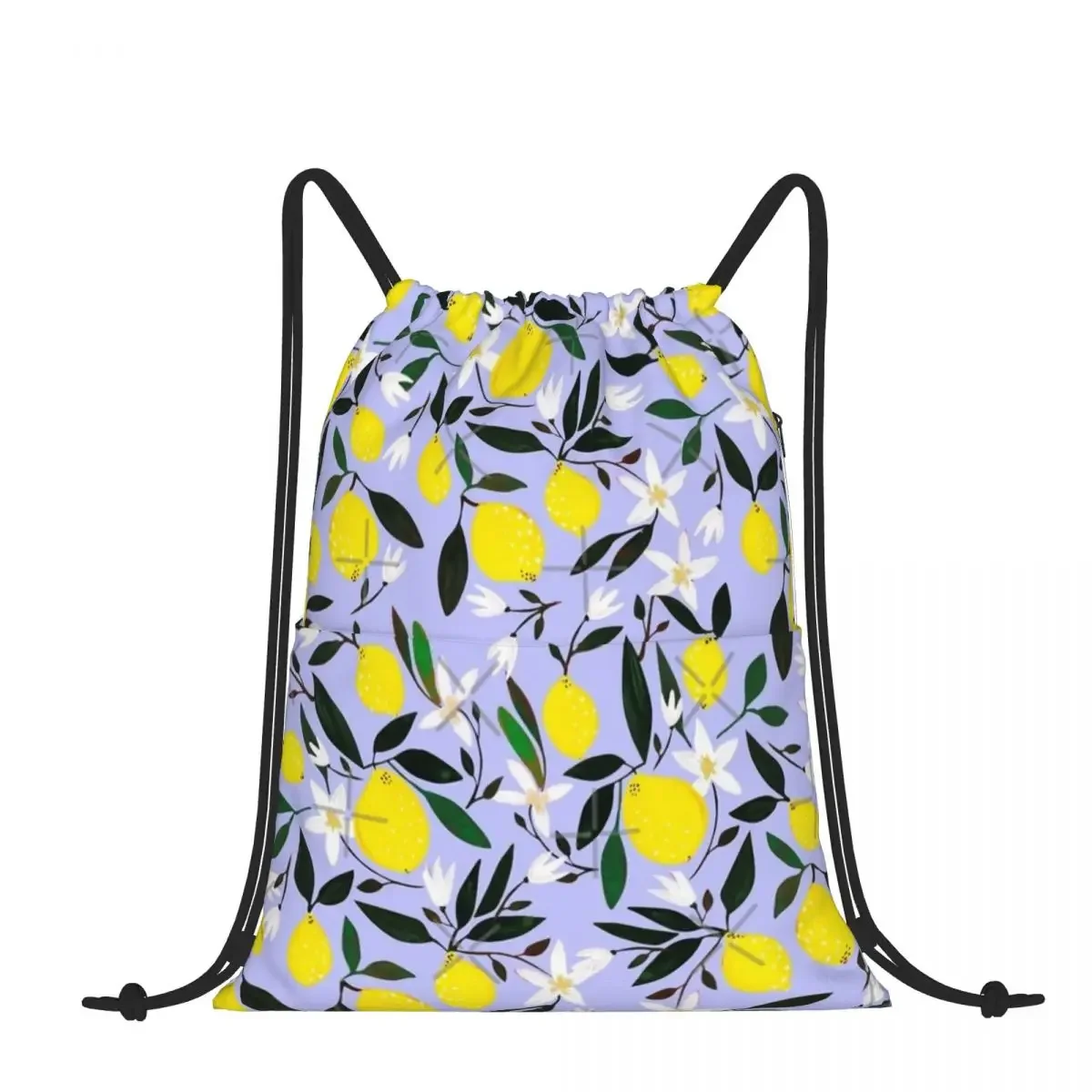 Drawstring Backpack Lemons Blue Shoulder Bag Zipper Pocket Sports & Travel Hikes Portables Bag