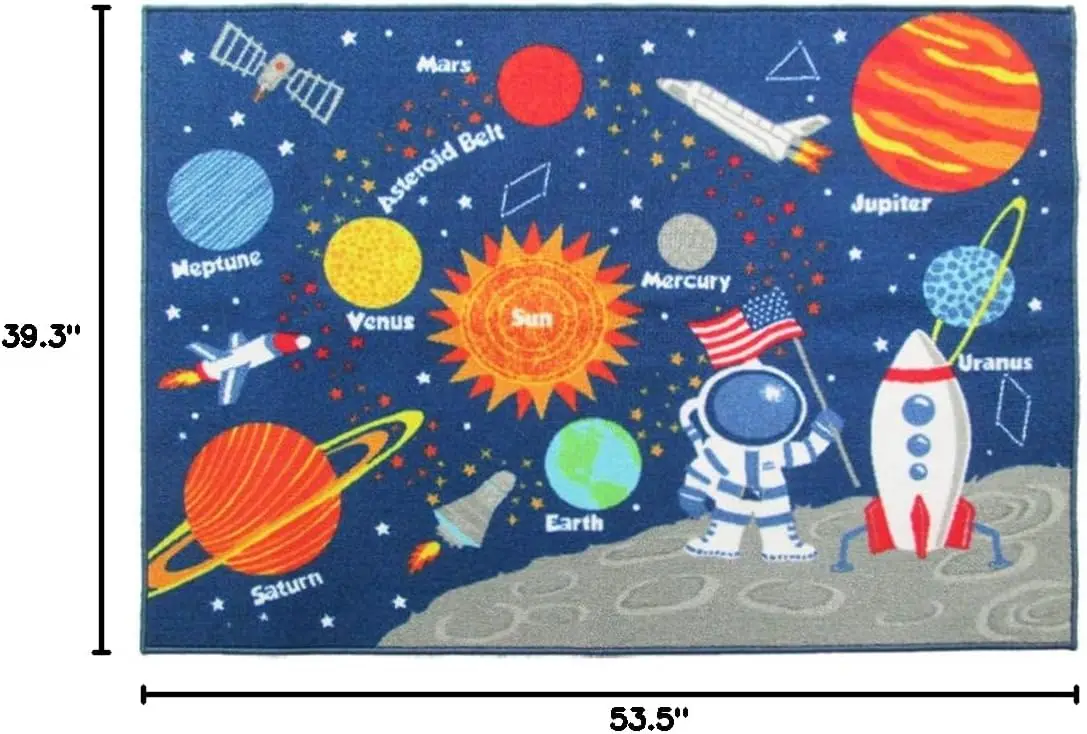 Outer Space Kids Play Area Rug, Solar System Carpet, Galaxy Planets Stars Play Mat Rug for Boys Girls, Home Decor, Educational