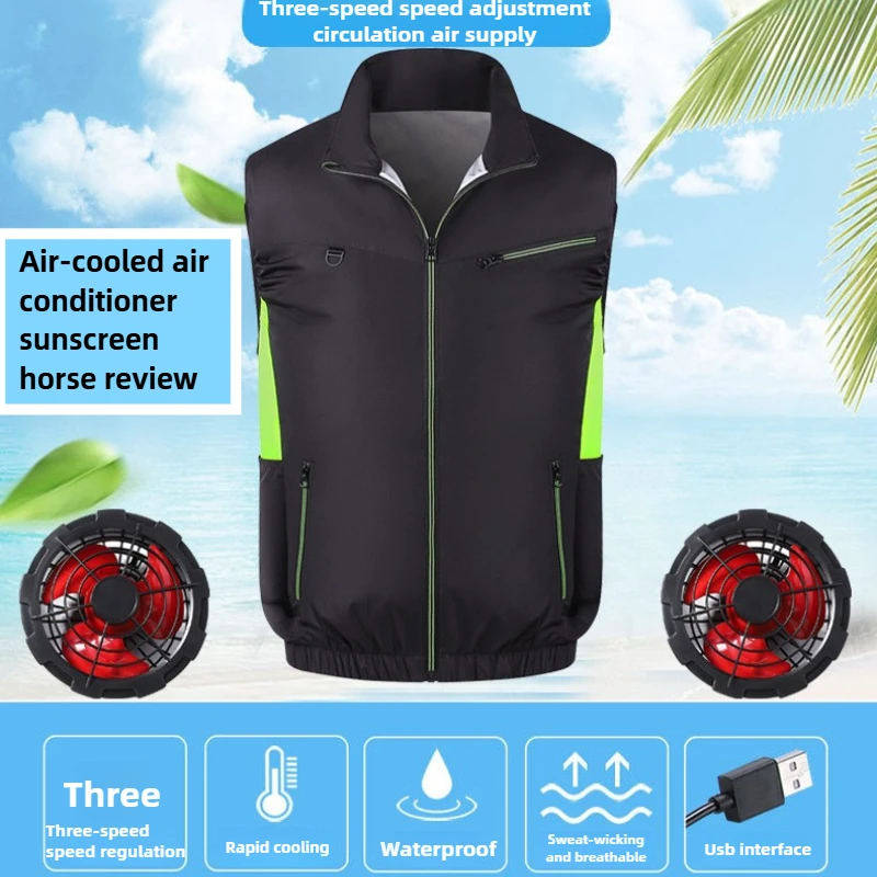 

Sleeveless Cooling Vest for Summer - Electric Wearable Fan Jacket Breathable Heat Resistant Workwear for Outdoor Workers