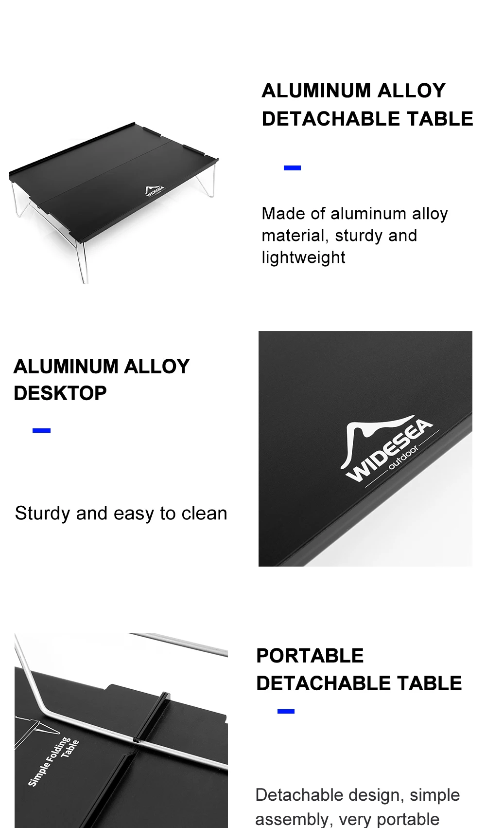 Widesea Ultraleichter, abnehmbarer Campingtisch, tragbarer Klapptisch aus Aluminiumlegierung für Outdoor-Wandern, Picknick, Rucksackreisen, Reisen – Detail 3