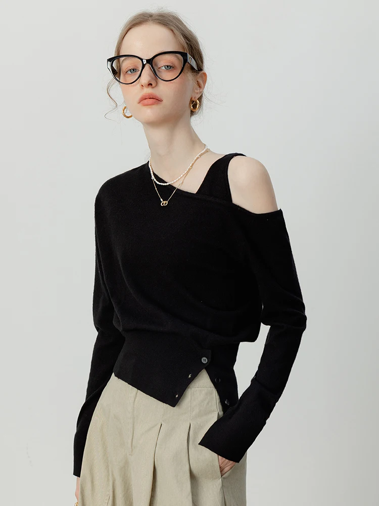 

Faionable Knitted Sweater EGGKA Design Sensual oulder Casual Sle Women's Clothing Soft Gentle Unique Slant oulder Top