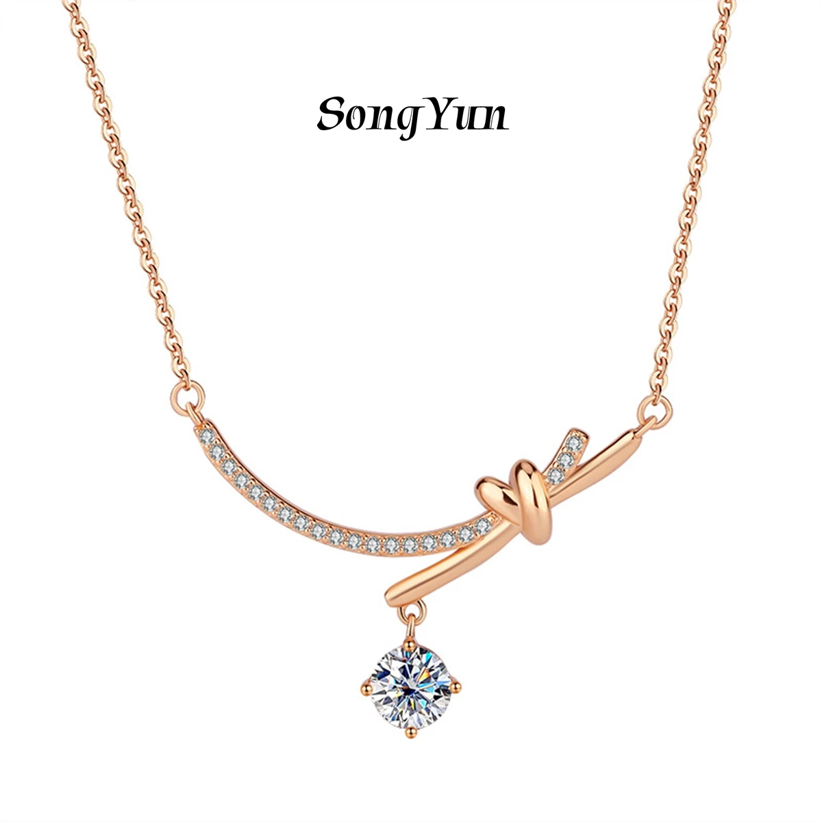 SongYun Designer Jewelry 925 Silver Bar Necklace Sparkling Moissanite Bar Necklace Christening for Ladies Rhodium GRA
