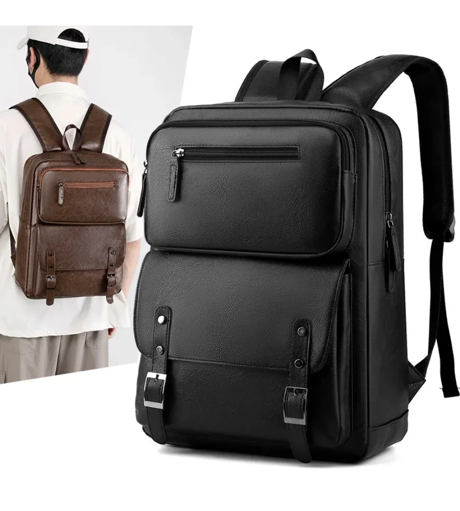 Polished faux leather backpack blends refined style with spacious storage for students and professionals
