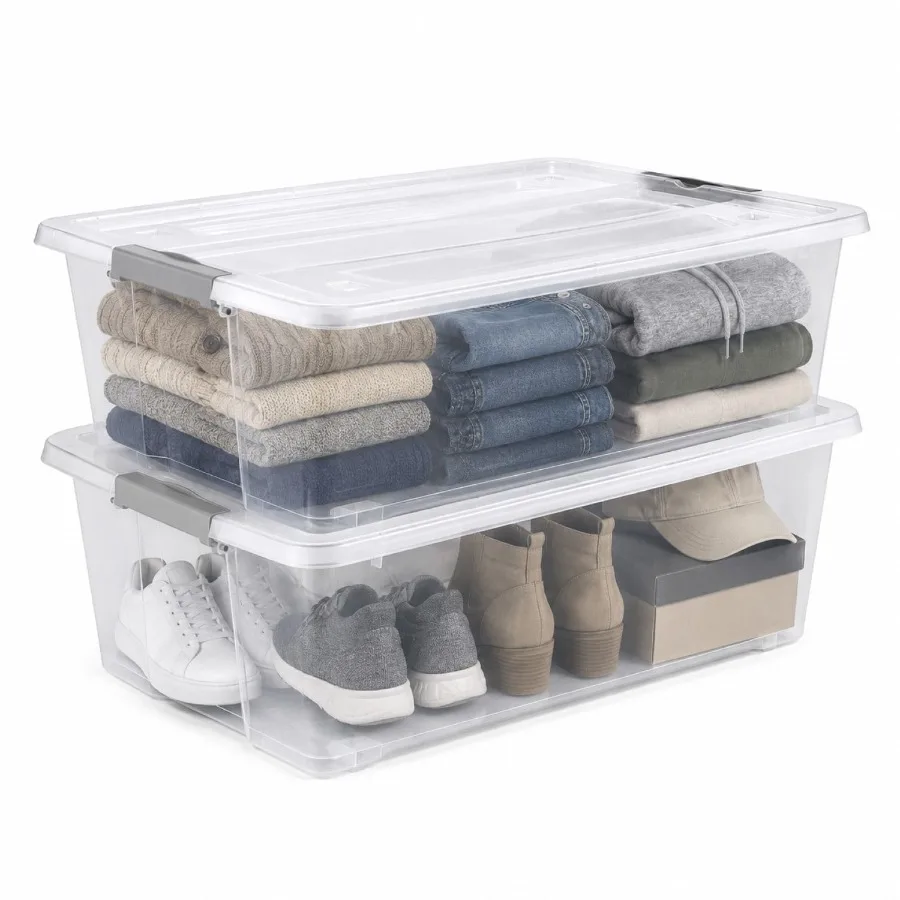 

2-Pack 40 Qt Clear Underbed Storage Bins with Lids and Handles, Stackable