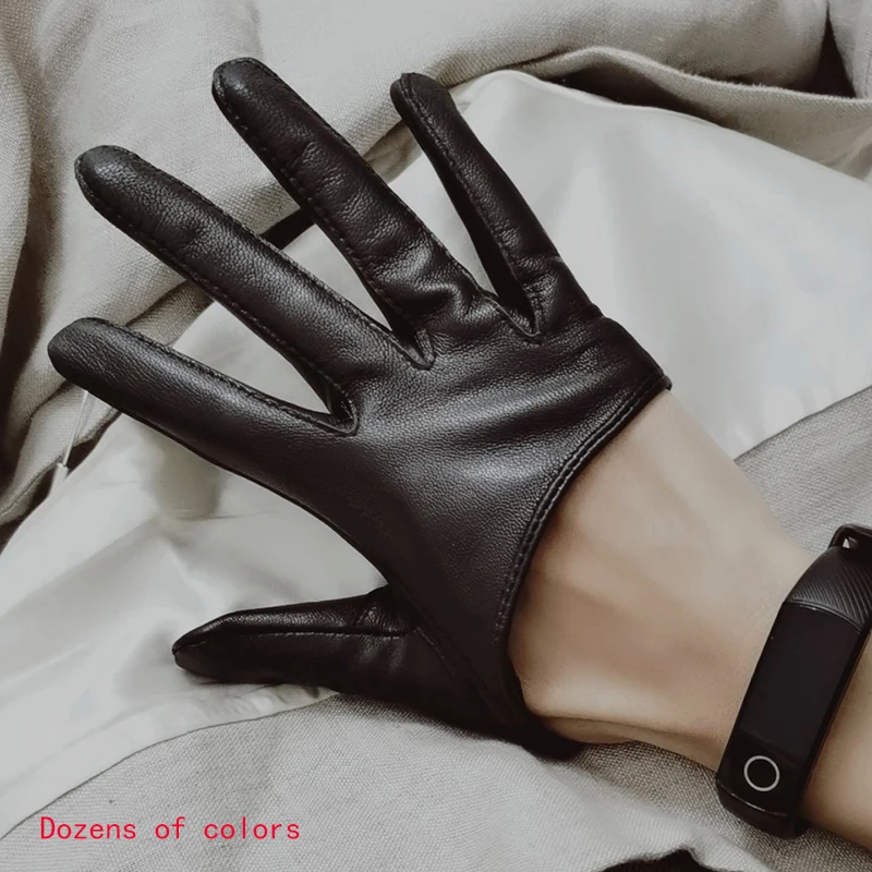 Sunscreen Gloves Women\'s Single Genuine Leather Half-palm Gloves Real Sheepskin Stage Show Driving gloves No Lining