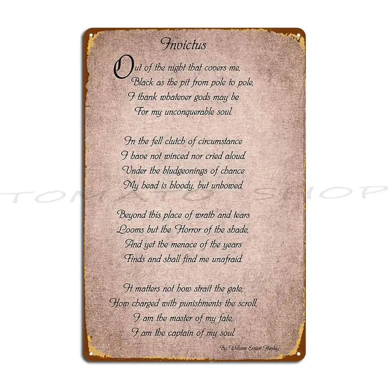 Invictus Metal Sign Vintage Wall Decor Club Party Wall Decor Customize Tin Sign Poster