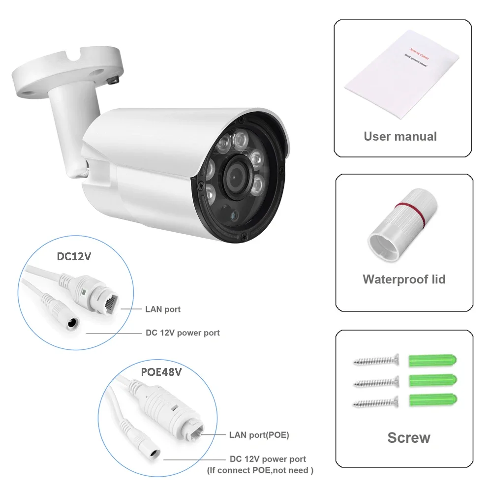 AZISHN Ultra HD 8MP 4K IP Camera Audio POE H.265+ Metal Outdoor Face Detection Bullet CCTV Video Surveillance Camera 5MP 4MP