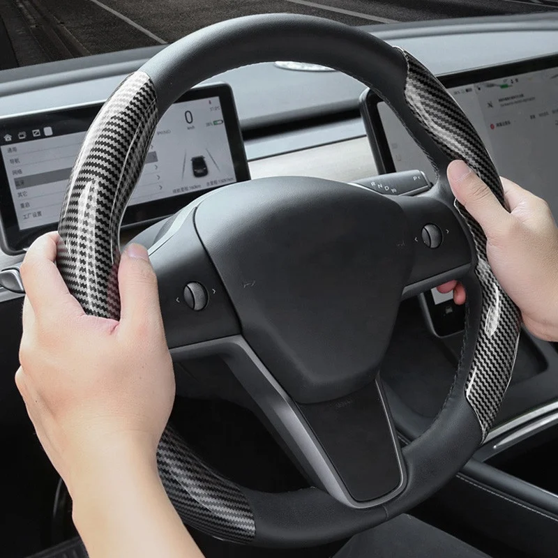 Carbon Fiber Steering Wheel Cover Protector Modification Accessories 2024 for Model Y 3