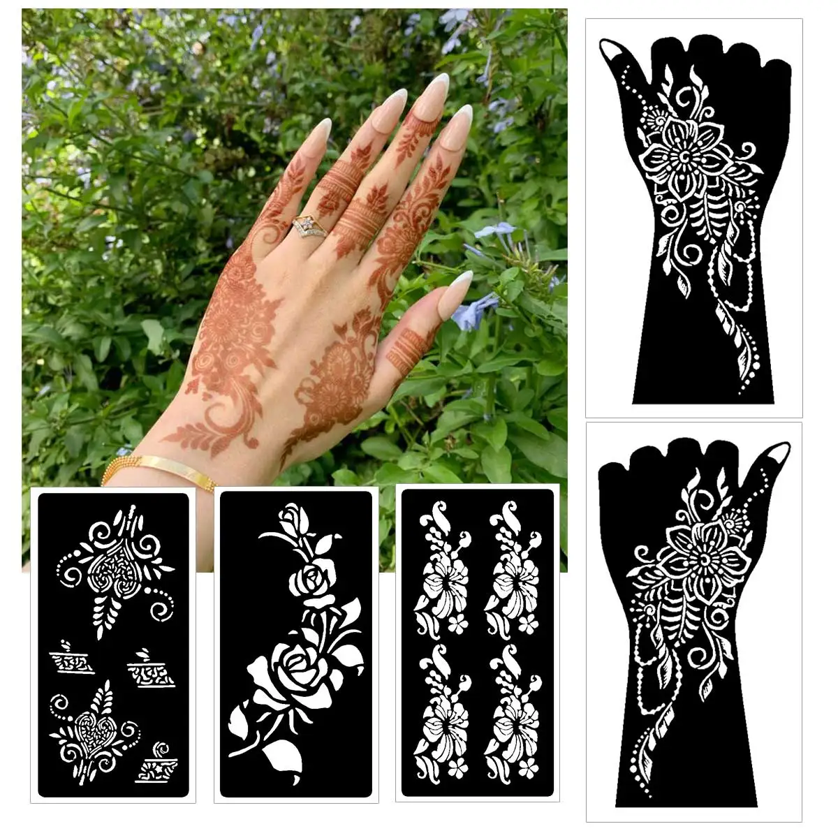 Tattoo Stencils Kit, 5 Sheets Stickers for Tattoo Hand Forearm Glitter Airbrush DIY Tattooing Templates, Large Temporary Tattoos