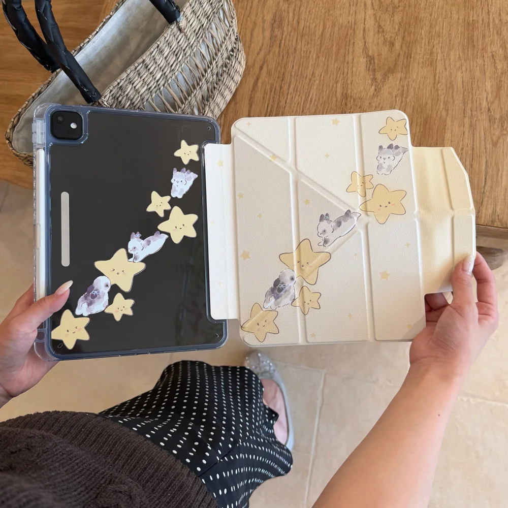 Cartoon Cream Yellow Star Rabbit For iPad Air 13 Case iPad 7 8 9 10 11 A16 Cover iPad Pro 4 5 10.9 12.9 inch M3 M4 Pencil Holder