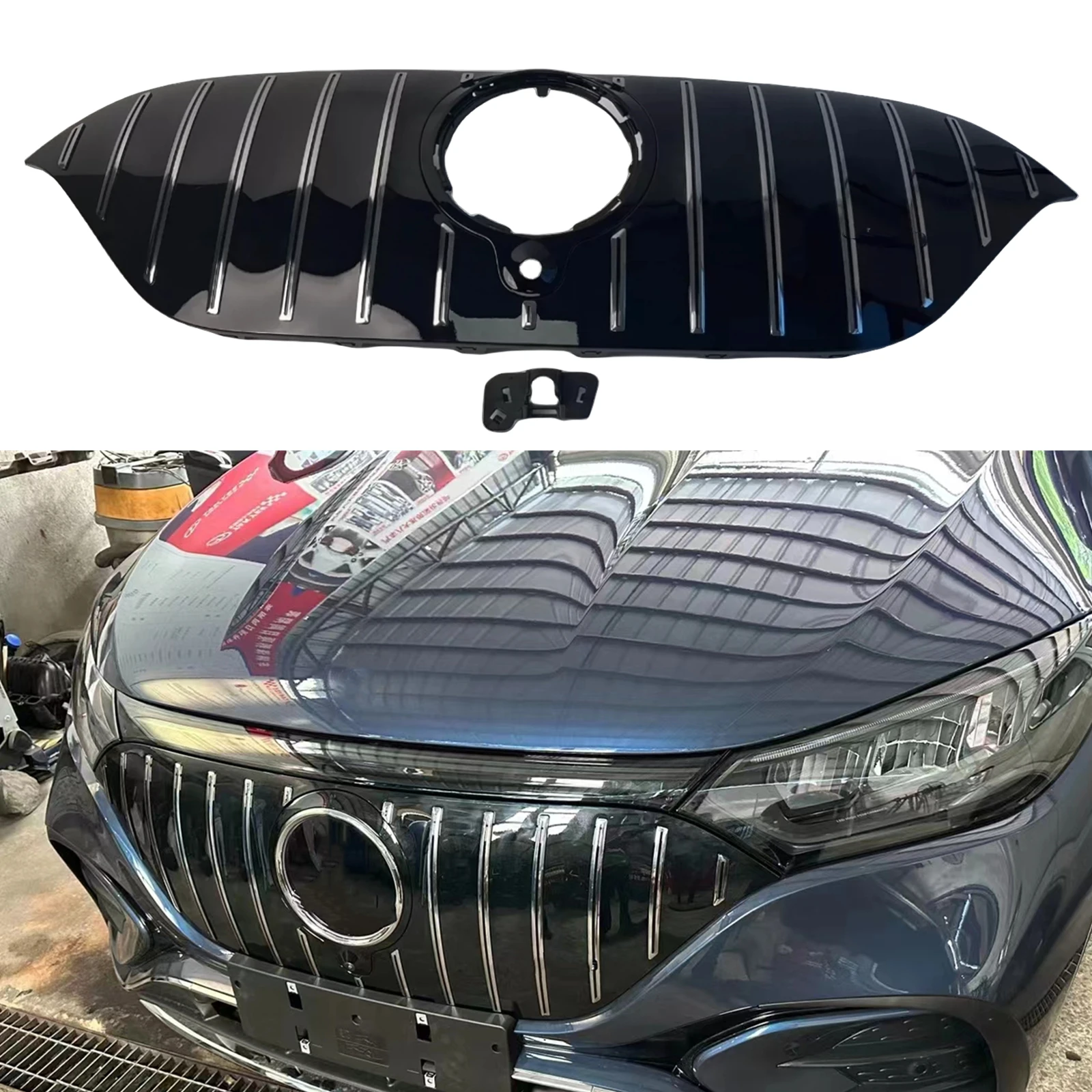 

Racing Grill Front Grille For Mercedes-Benz W294 EQE350 SUV EQE500 SUV 2022-2024 GT Style Silver Upper Bumper Hood Mesh Cover