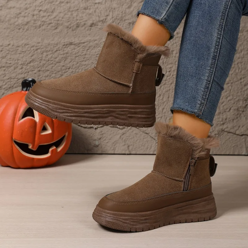 Snow Boots Winter 2025 New Platform Versatile Booties Fleece Thickened Cotton Shoes