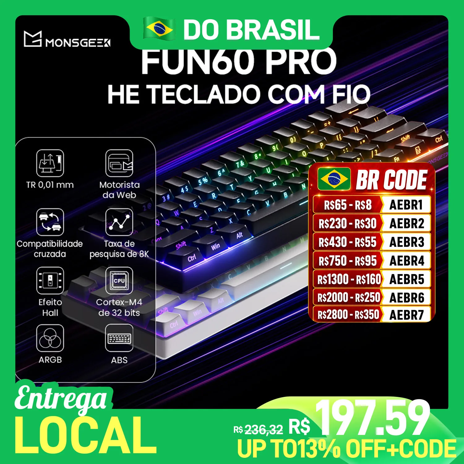 Akko monsGeek fun60 pro he teclado mecânico interruptor magnético 60% teclado para jogos gatilho rápido 0.01mm 8k teclado personalizado com fio
