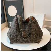 Leopard Pattern Tote Bag Vintage Canvas Shoulder Bag Fashion Big Capacity Handbag For School Work Shopping