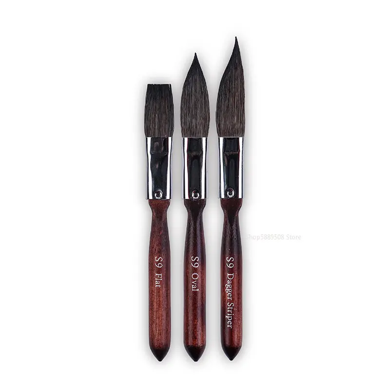 ArtSecret Watercolor Acrylic Oil Brush Set S9 Squirrel Hair Beechwood Shaped Handle 3 Brushes Flat Oval Knife-Shaped Drawing Tip