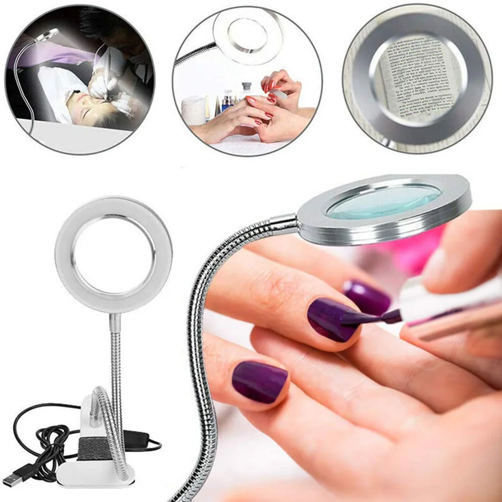1Pcs Tattoo 8X Magnifier Lamp Nail Art USB Cold Light Led Clamp Glass Table Lamp for Beauty Salon