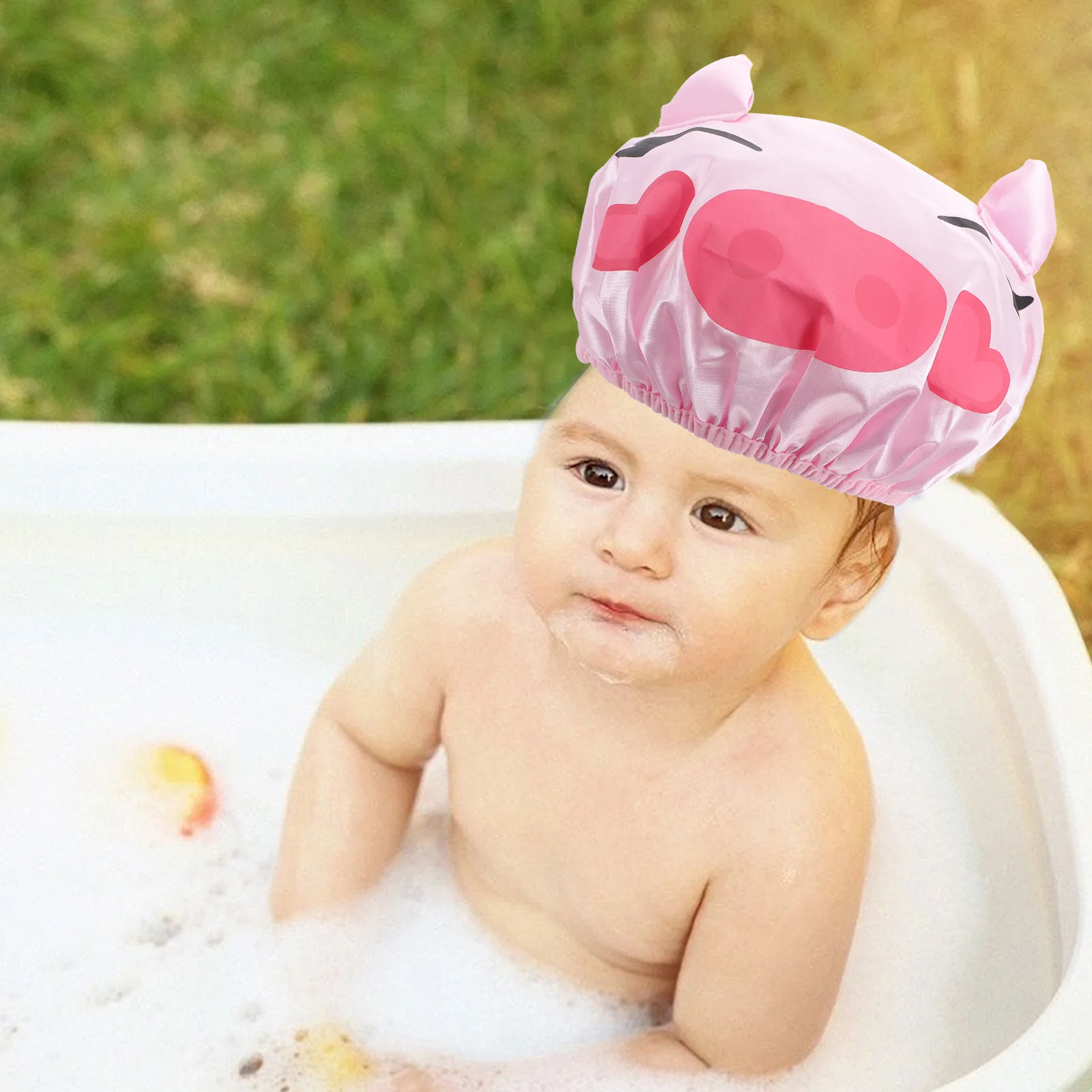 

3pcs Children Shower Hat Cartoon Print Satin Double Layer For Kids Bathing Travel Foldable Multi-Functional Waterproof Cap