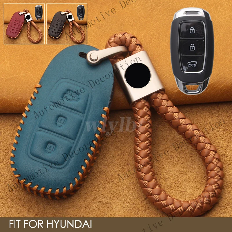 Z+ Leather Car Remote Key Fob Case Cover Holder Keychain For Hyundai Sonata Elantra