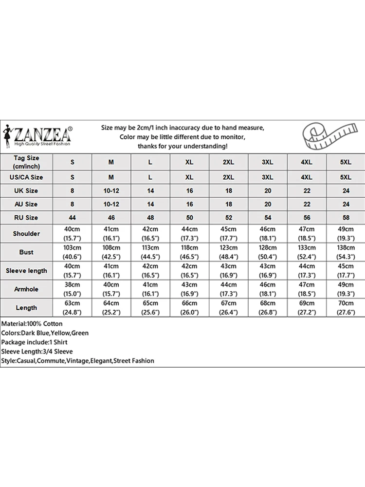 ZANZEA Camicie in cotone vintage Donna Ricamo Top Manica a 3/4 Lanterna Blusas 2025 Bottoni Scollo a V Casual OL Tuniche da lavoro Oversize