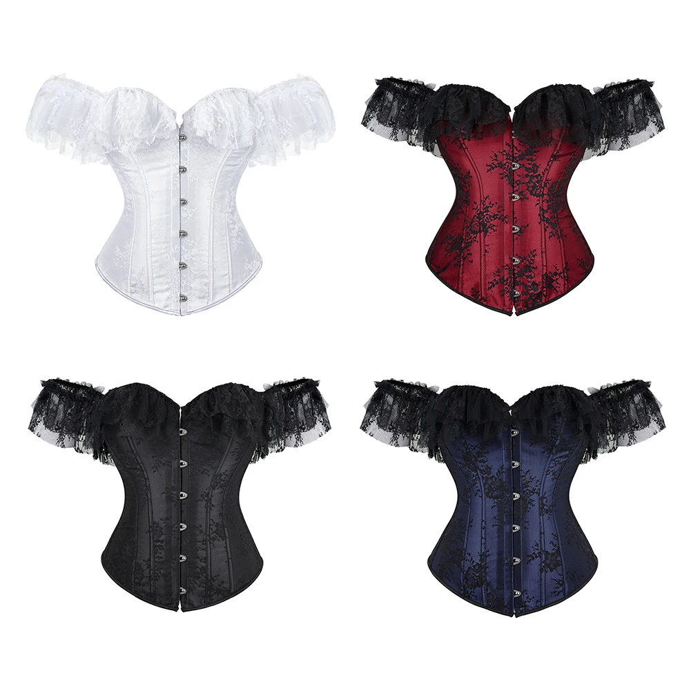 Victorian Corsets for women Short Sleeves Princess Corset Floral Showgirl Corset Lace Trim Corset Top Fairycore Plus Size