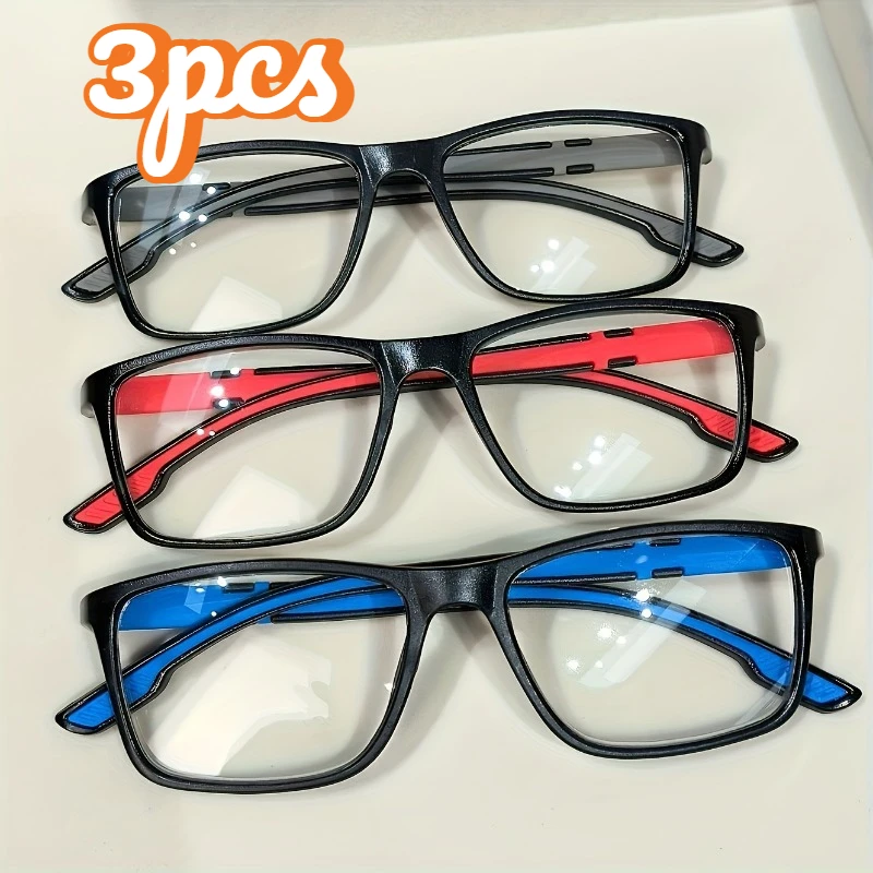 3Pcs Set Unisex Fashion Reading Glasses, Square Frame with Spring Hinges, Presbyopic Eyeglasses for Computer Use