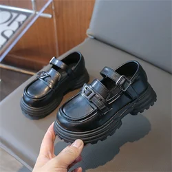 Girls Black/dark Brown Non-slip Round Toe Leather Shoes, Girls 2024 Spring and Autumn PU Casual Leather Shoes, Size 26-36