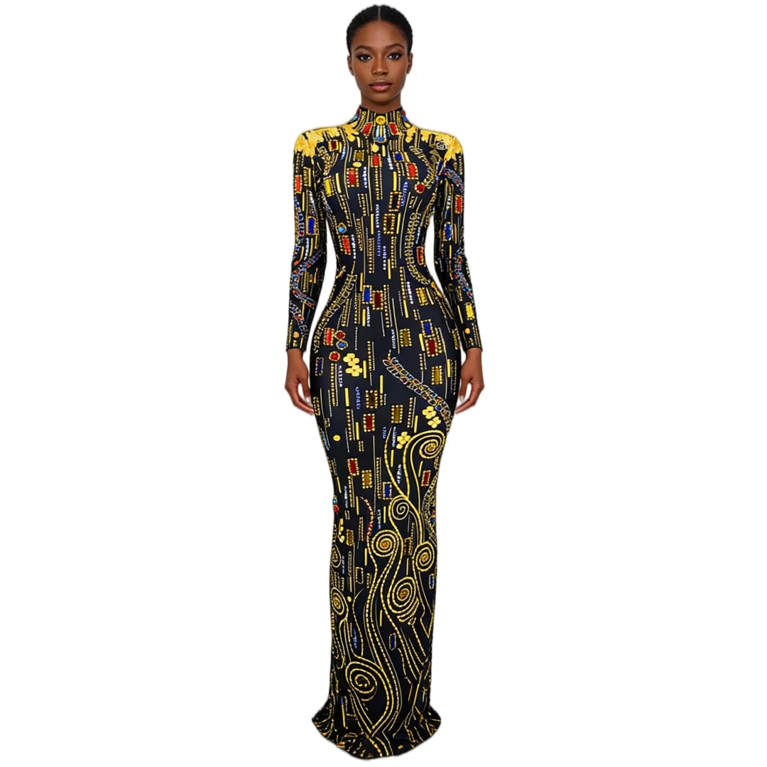 

Women Colorful Long Rhinestone Dress Stunning Show Girl Stage Wear Drag Queen Costume 2026