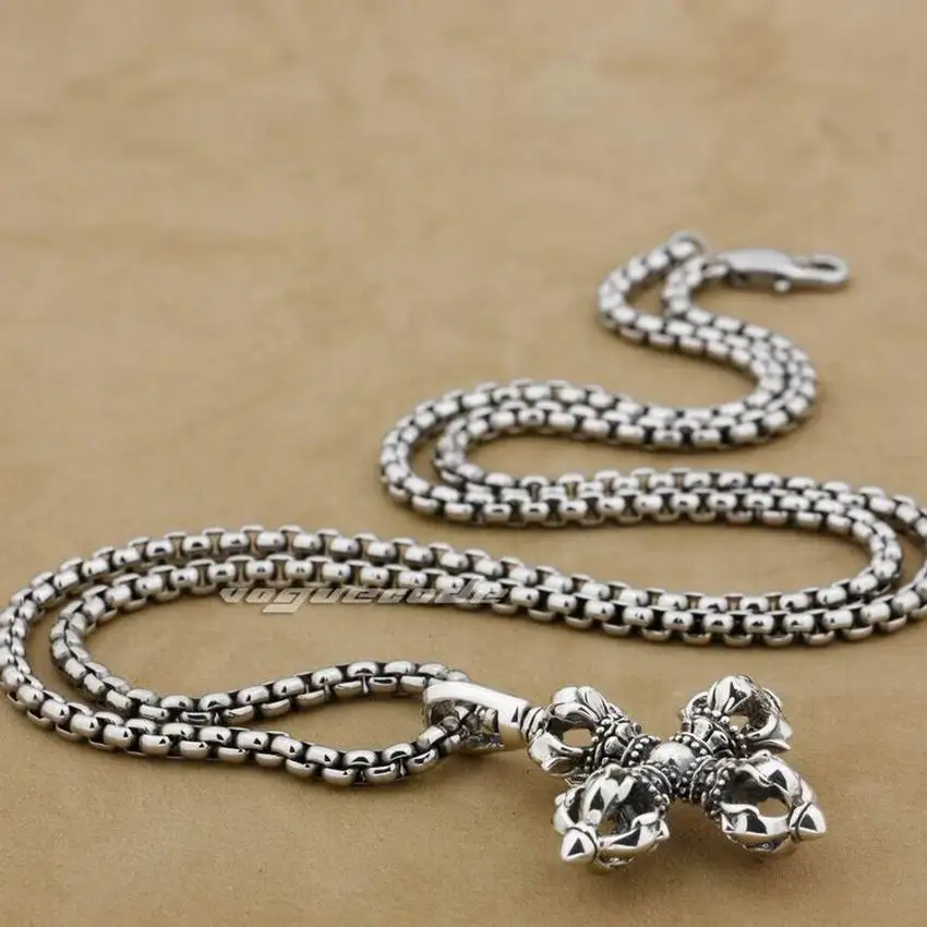 

Large Tibet Tibetan Vajra Dorje 925 Sterling Silver Pendant 9F002