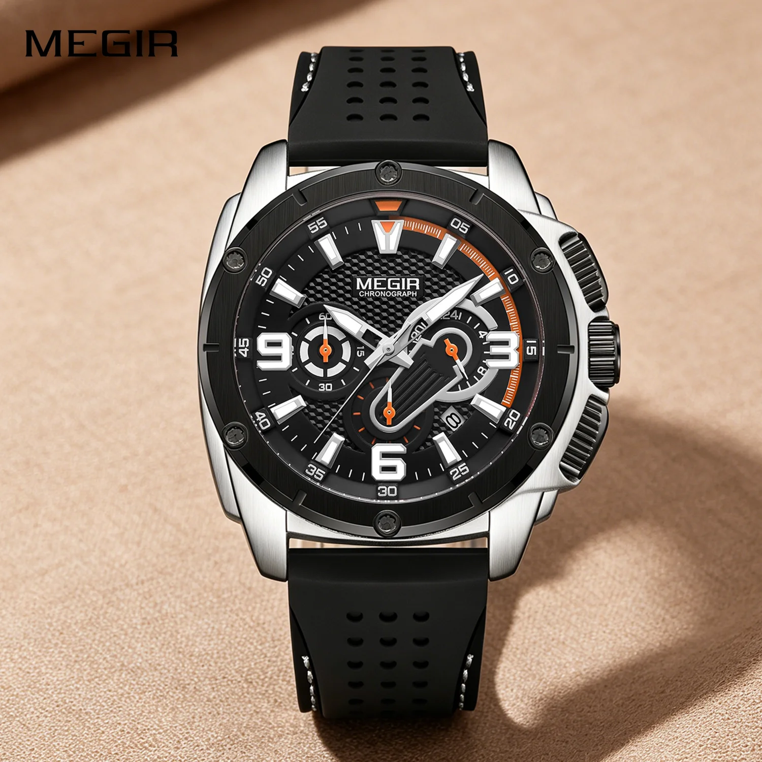 MEGIR Chronograph Quartz Sports Watches for Men Waterproof Calendar Silicone Strap Male Wrist Watch Clock Relogio Masculino