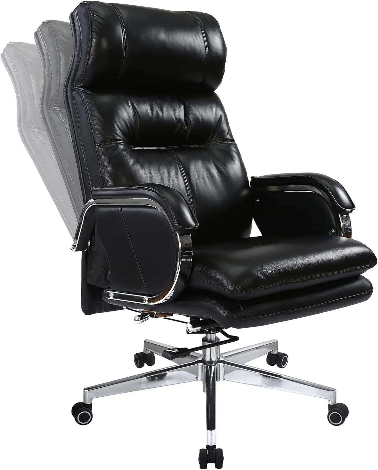 Genuine Leather Modern Executive Chair High-Back Support 90 To 150 Degrees Tilt And Upholstered Home Desk Chair With Base 360Lb