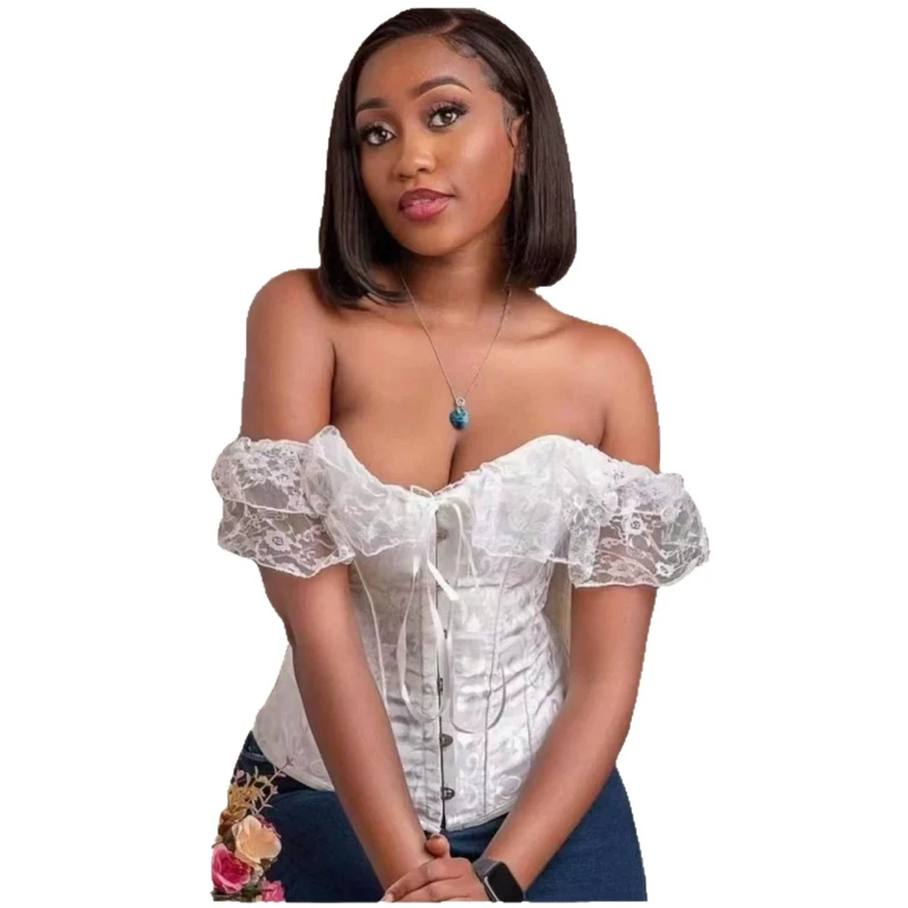 

Women Lace Flounce Slim Waist Fishbone Bandage Bustiers for Wedding Party Dress Shaping Top Harajuku Vintage Corset