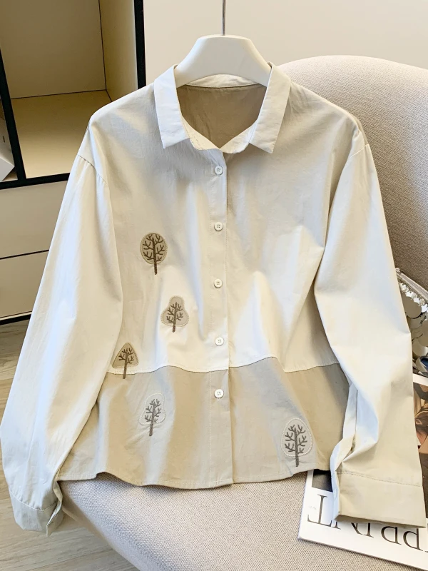 

Ретро-кардиган с растительной вышивкой и маленьким воротником, свободный крой, женский, повседневный, весенне-осенний, универсальный, стройнящий, открытый топ