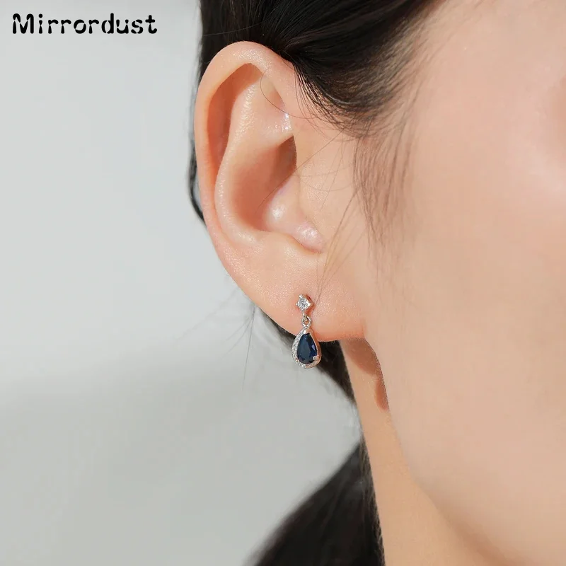 

925 Sterling Silver Luxury Water Droplet Retro Blue Zircon Earrings For Women Exquisite Fashion Engagement Wedding Jewelry