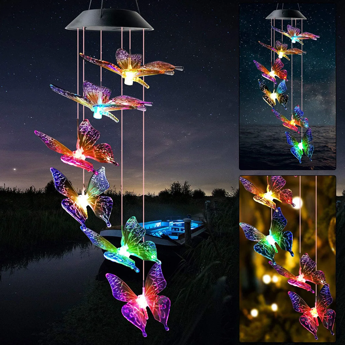 

4pcs Solar Butterfly Wind Chimes, Color Changing Solar Butterfly Lights Waterproof Outdoor Lights Hanging Wind Chime Lights