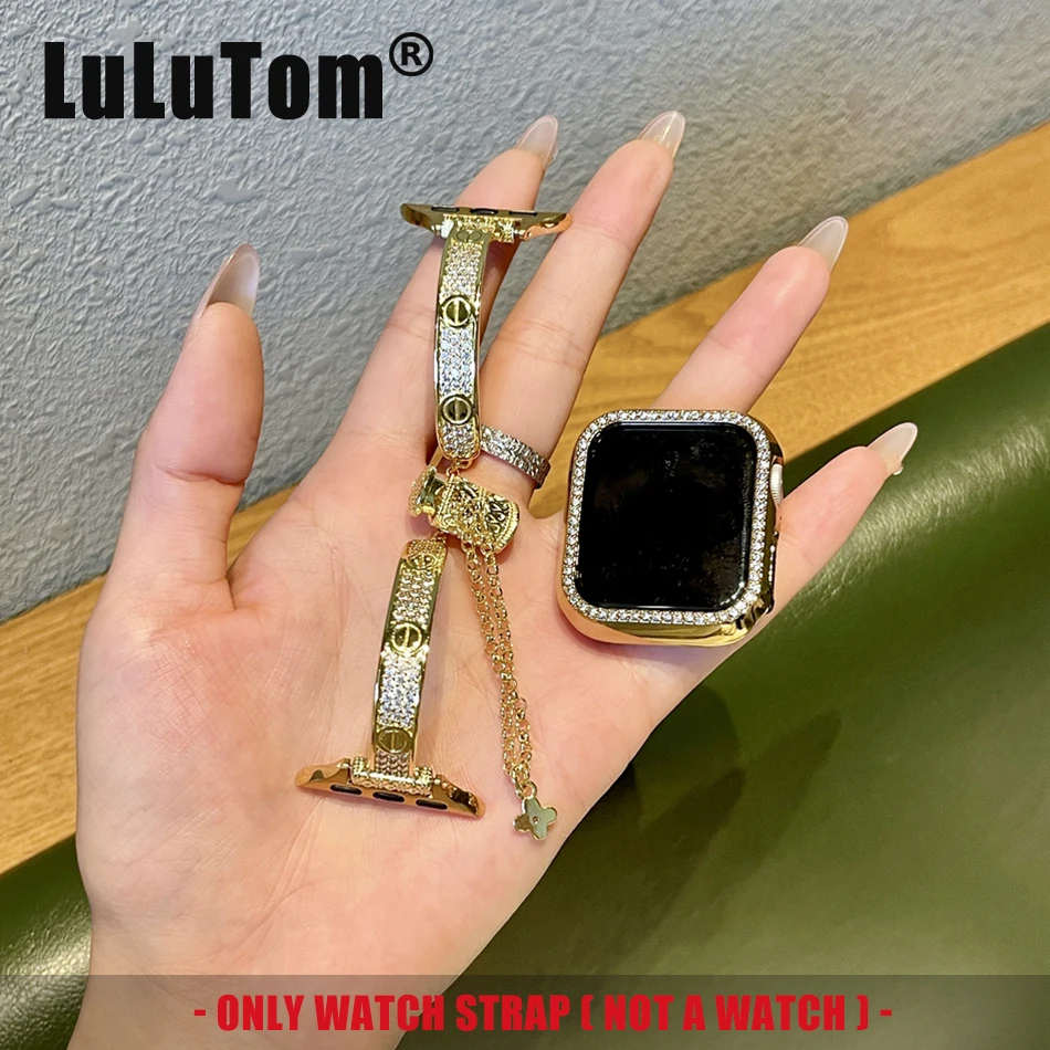 Woman 14k Gold Jewelry Strap For Apple Watch Band 38/40/41mm 42mm 44mm 45mm 49mm iWatch Series UItra 2 9 8 7 6 5 SE 4 3 Bracelet