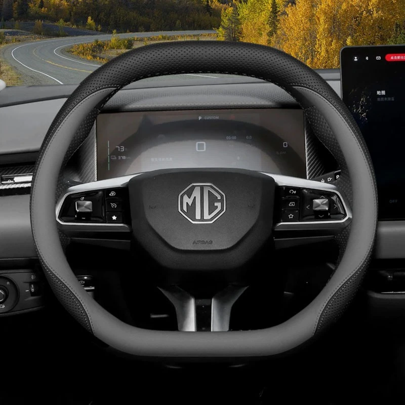 New Leather Car Steering Wheel Cover Double D Shape For GM MG4 EV MG3 Hybrid+ ZS S5 EV MG7 ONE All Seasons Interior Accessories