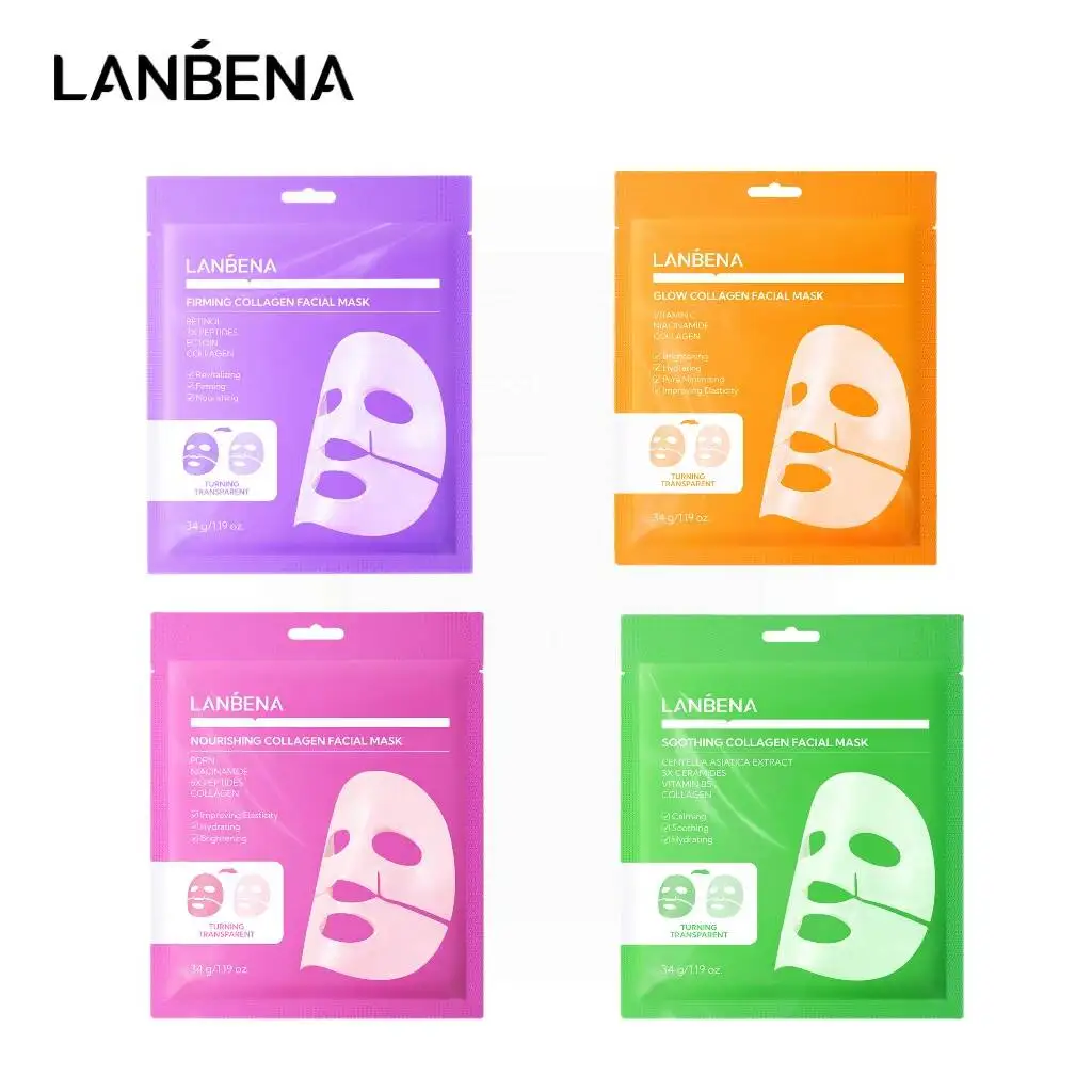 

LANBENA Collagen Face Mask PDRN Nourishing Soothing Calming Firming Reducing Fine Lines Brightening Skin Face Mask 34g*3Pcs
