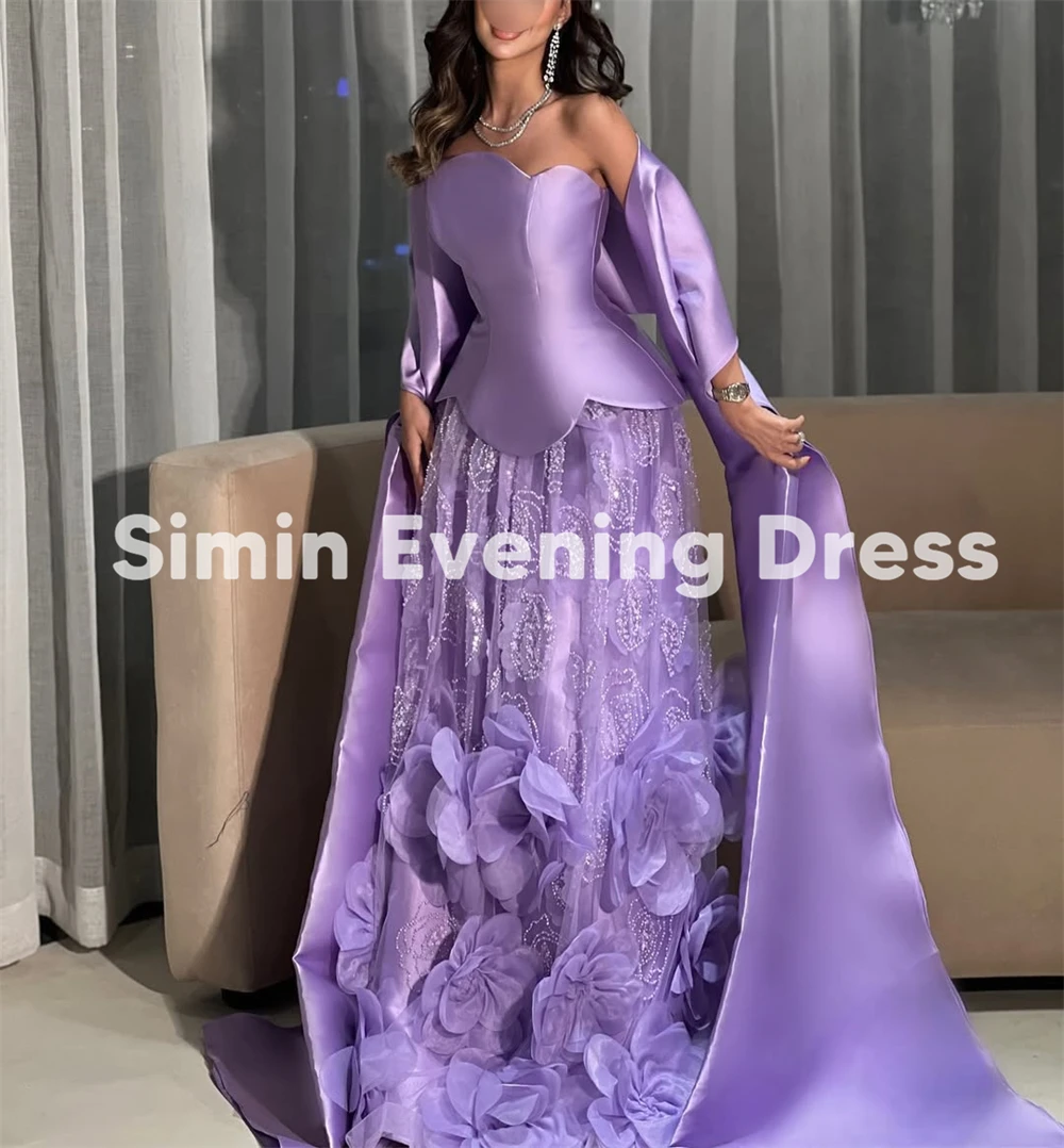 فساتين سهرة نسائية من Simin مخصصة بدون حمالات ثلاثية الأبعاد على شكل حرف A بدون أكمام مع أشرطة بطول الأرض فساتين أنيقة 2026