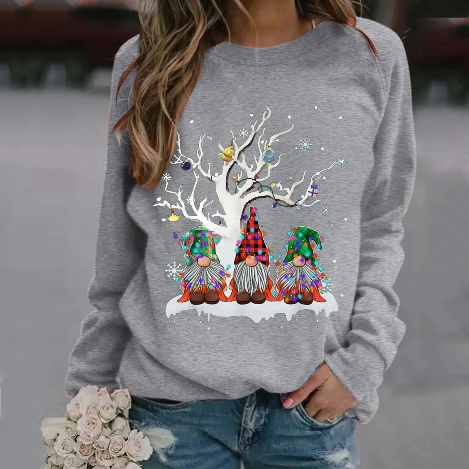 New Fashion Long Sleeve Casual Pullover Women Printed Clothing Loose Round Neck Top Christmas Sweatshirt