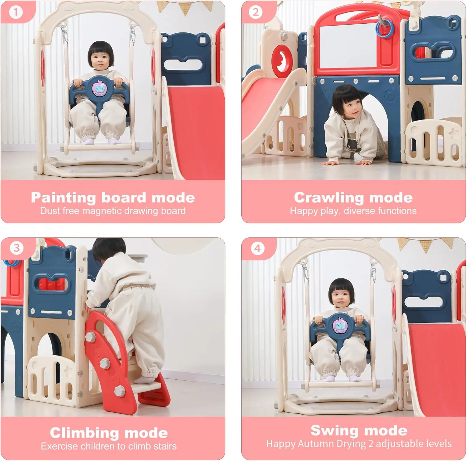 Conjunto de brinquedos para crianças 12 em 1, durável, ecológico, com balanço, playground para crianças de 1 a 3 anos, conjunto de balanço e escorregador, escalador de basquete