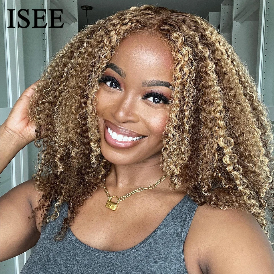 

ISEE Hair Wear Go Highlight Kinky Curly Lace Front Wig Human Hair Wigs 6x4 Deep Curly Wigs Glueless HD Wigs Pre Cut PrePlucked