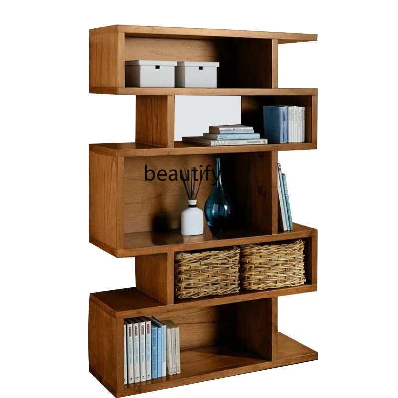 

VNordic Solid Wood Bookcase Creative Bookshelf and Storage Shelf Living Room Display Stand Multifunctional Locker