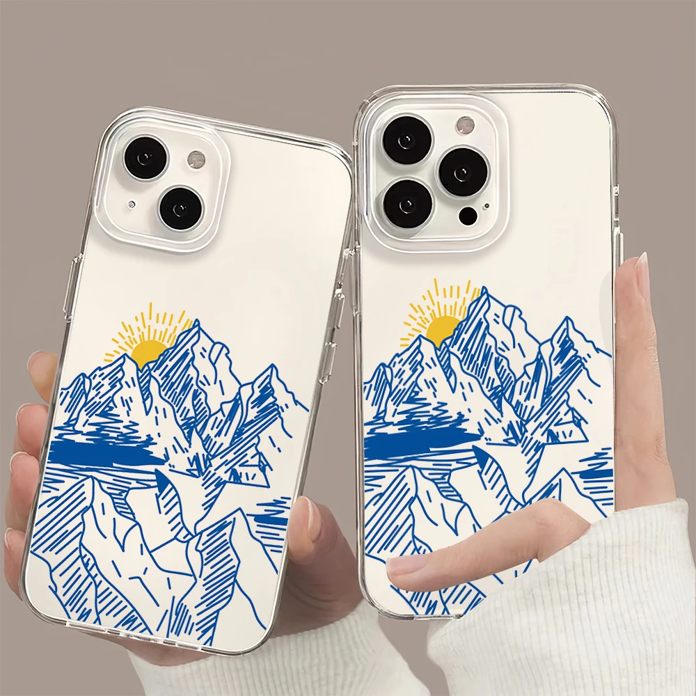 Sunrise over Snow Mountain Iceberg Fashion Phone Case For iPhone 11 13 16 15 14 12 Pro Max Plus Clear Transparent Soft Shell