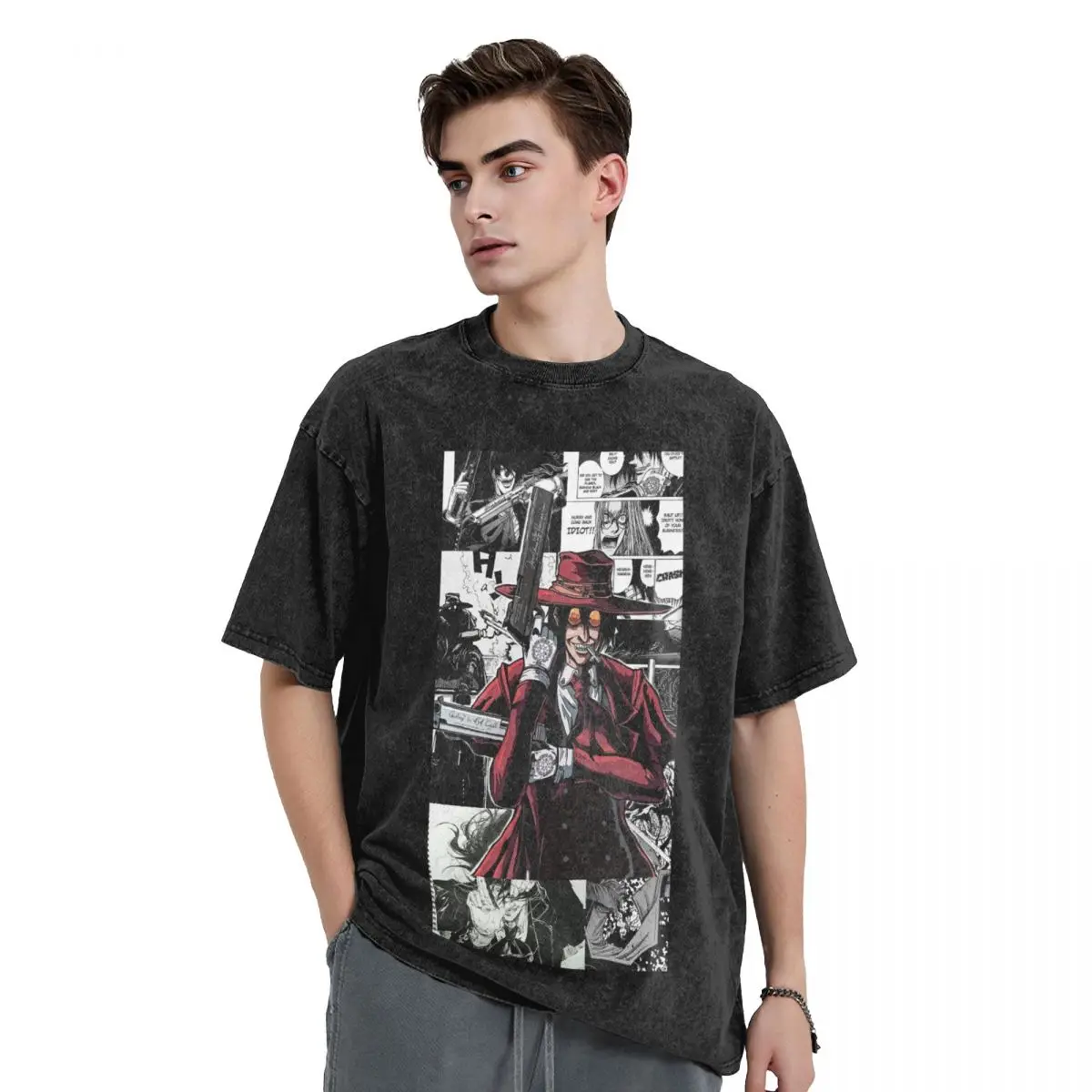 

Alucard Hellsing Манга стираные футболки большого размера с коротким рукавом футболка в стиле хип-хоп уличная одежда топы футболки для мужчин женщин