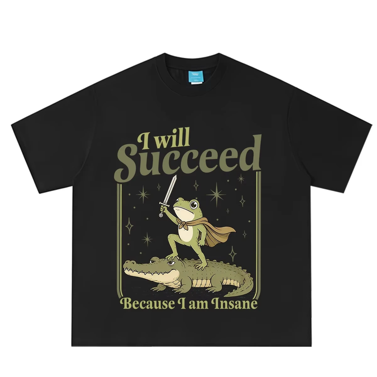 I Will Succeed Because I Am Insane Frog Crocodile Funny Meme T-shirt Men Women Hip-hop T-shirts Casual Cotton Fashion T-shirts